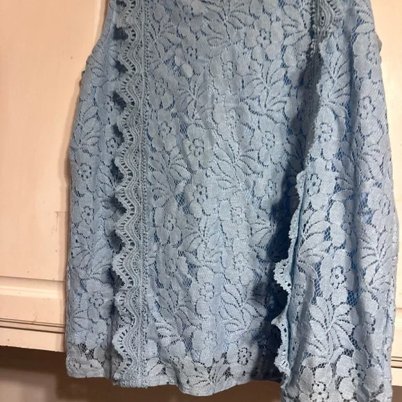 Elegant Blue Lace Sleeveless Top - Picture 2 of 4